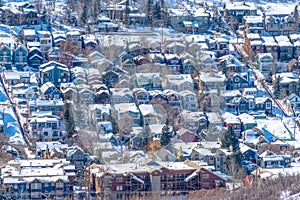 Aerial view of homes on a residential community in the mountains of Park City