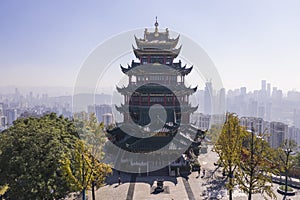 Aerial view of Hong En pavillion at noon in Chongqing, China