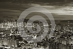 Aerial view of Hong Kong city at dusk