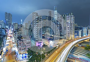 Aerial view of Hong Kong city at night