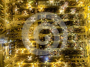 Aerial view of Hong Kong Night Scene, Kwai Chung in golden color