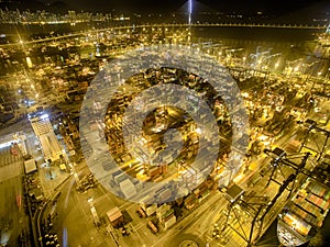 Aerial view of Hong Kong Night Scene, Kwai Chung in golden color