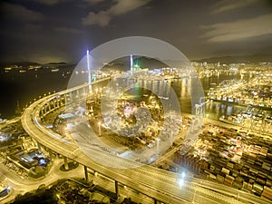 Aerial view of Hong Kong Night Scene, Kwai Chung in golden color photo