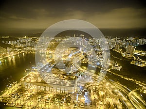 Aerial view of Hong Kong Night Scene, Kwai Chung in golden color