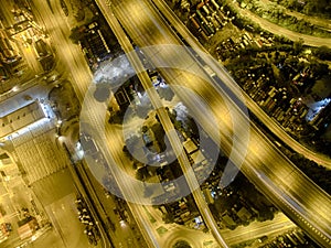 Aerial view of Hong Kong Night Scene, Kwai Chung in golden color