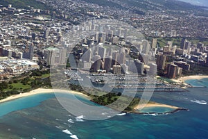 Aerial View of Honolulu Coastline and City