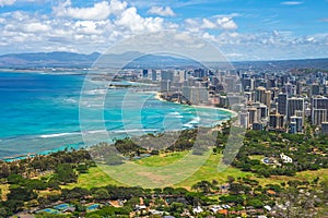 Aerial view of honolulu in Oahu, Hawaii, US