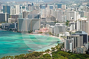 Aerial view of Honolulu and Waikiki beach from Diamond Head