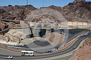Aerial View of Hoover Dam in Black Canyon of the Colorado River, Nevada