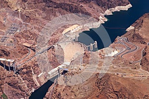 Aerial view of Hoover Dam and the Colorado River