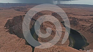 Aerial view of the Horseshoe Bend landscape in Arizona.
