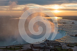 Aerial view of Horseshoe Falls on a beautiful sunrise, Niagara Falls