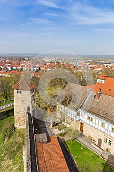 Aerial view of the Hospital tower in the city wall of Muhlhausen