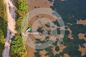 Aerial view from a hot air balloon on the Third Pond in the village of Vsen