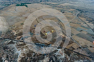 aerial view of Hot air balloons festival in Goreme national park, fairy chimneys,