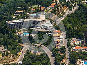 Aerial view of a hotel in Paleokastritsa in Corfu