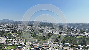 Aerial view of house in San Diego suburb, California, USA