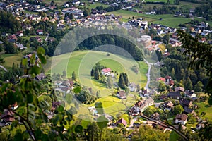 Aerial view of houses in Bad Goisern am Hallstattersee village, Upper Austria
