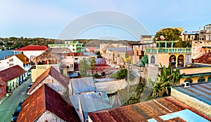 Aerial view of houses in Flores, Guatemala photo