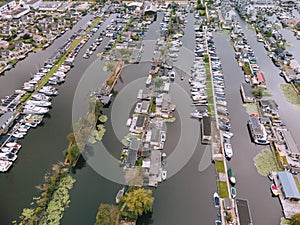 Aerial View of Houses on Loosdrechtse Plassen Lake with Islands and Canals. Scheendijk, Netherlands photo