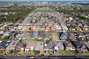 Aerial view of houses in outer suburban Sydney, Australia photo