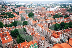 Aerial view of houses with red roofs, Gdansk, Poland