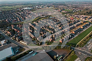 Aerial View Houses Residential British England Drone Above View Summer Blue Sky Estate Agent