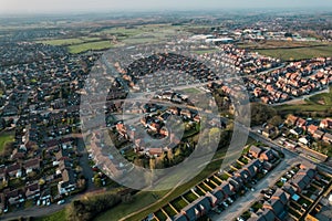 Aerial View Houses Residential British England Drone Above View Summer Blue Sky Estate Agent