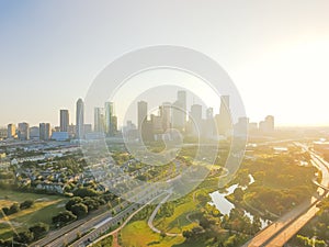 Aerial view Houston downtown and Fourth Ward district