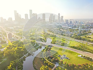 Aerial view Houston downtown and Fourth Ward district