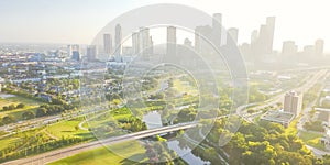 Aerial view Houston downtown and Fourth Ward district