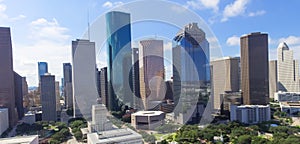 Aerial view Houston downtown and Gulf Freeway at daytime