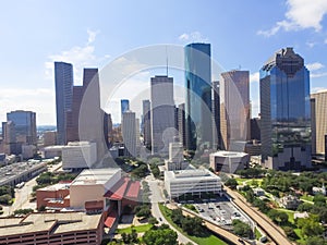 Aerial view Houston downtown and Gulf Freeway at daytime