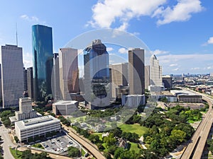 Aerial view Houston downtown and Gulf Freeway at daytime