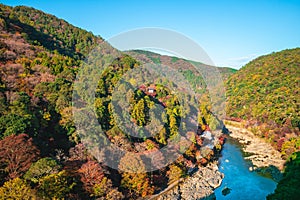 Aerial view of hozukyo gorge at arashiyama, kyoto, japan