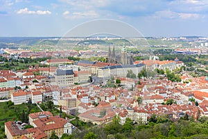 Aerial view of Hradcany castle over Mala Strana, Prague, Czech Republic