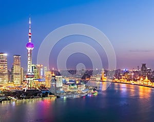 Aerial view of huangpu river in nightfall