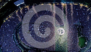 Aerial View Of A Huge Concert With Thousands Of Fans :Bird\'s Eye (Generative AI)