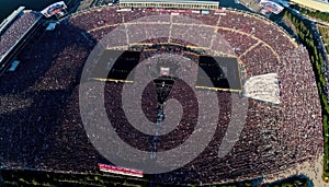 Aerial View Of A Huge Concert With Thousands Of Fans :Bird\'s Eye (Generative AI)