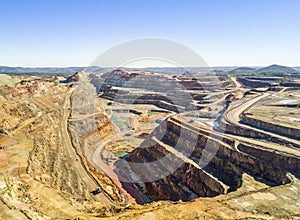 Aerial view of huge, open pit mine