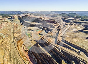 Aerial view of huge, open pit mine