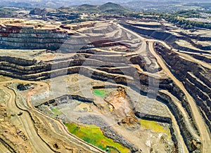 Aerial view of huge, open pit mine