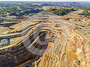 Aerial view of huge, open pit mine