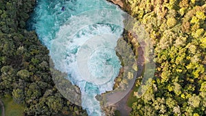 Aerial view of Huka Falls at sunset, Taupo, New Zealand