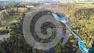 Aerial view of Huka Falls at sunset, Taupo, New Zealand