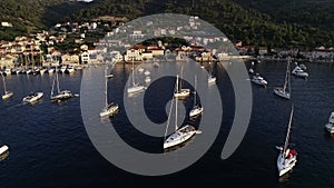 Aerial view of hundreds of sailboats and yachts embarked in marina