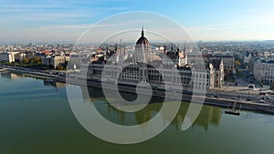 Aerial view of Hungarian Parliament Building in Budapest, Hungary