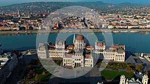 Aerial view of Hungarian Parliament Building in Budapest, Hungary