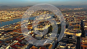 Aerial view of Hungarian Parliament Building in Budapest, Hungary