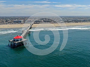 Aerial view of Huntington Pier, beach & coastline